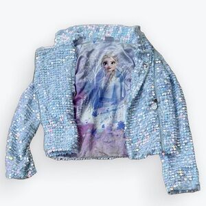 Disney Frozen 2 Elsa Ice Palace Iridescent Sequin Zippered Moto Jacket ~ Girls